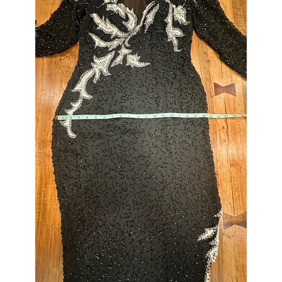 A.J. Bari Vintage 100% Silk Beaded Sequin Gown 80s 90s Asymmetric M - Picture 10 of 16